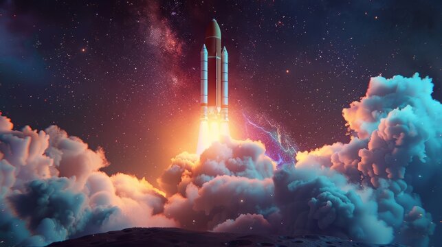 Launching Space Rocket. Start new business concept.
