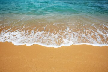 sunkissed shoreline inviting summer beach scene with golden sand and turquoise waves vacation...
