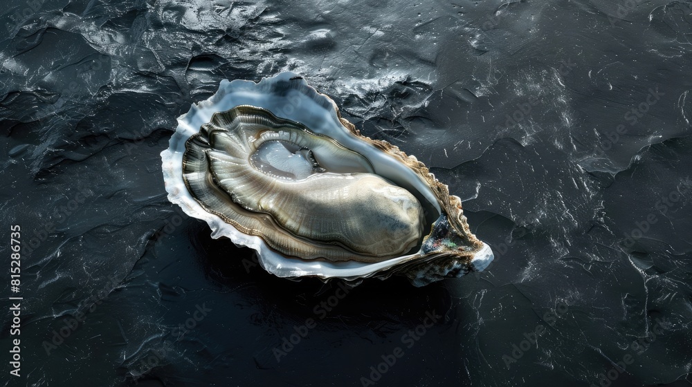 Wall mural fresh oyster isolated on black background realistic - Wall murals