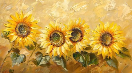 Pale yellow sunflowers on a tan background