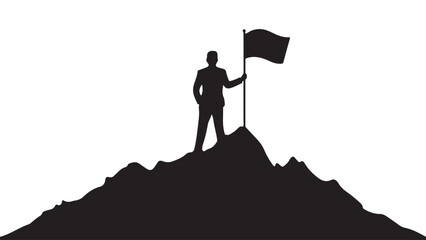 Silhouette of a man standing on top of a mountain holding a flag