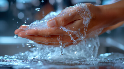 流水で手を洗う