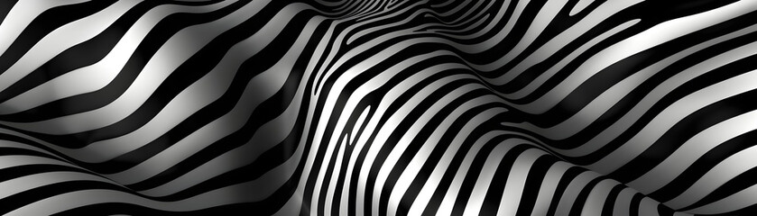 A zebra print is shown in black and white. The stripes are very close together, creating a sense of movement and energy. The image is abstract and dynamic, with the stripes appearing to be in motion