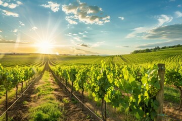 Naklejka premium A charming vineyard with rows of grapevines basking in the summer sun