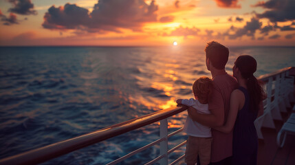 Fototapeta premium family of three watching the sunset