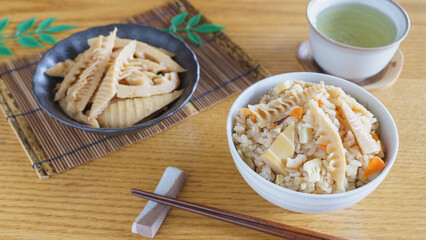 和食・たけのこ料理イメージ｜タケノコの炊き込みご飯と煮物