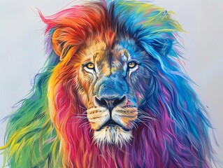 Fototapeta premium Male lion with rainbow-coloured hair