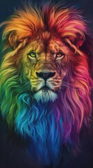 Fototapeta premium Male lion with rainbow-coloured hair