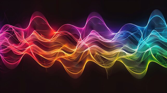 Doppler effect visualized through colorful waveforms, depicting the change in frequency of a wave relative to an observer. 