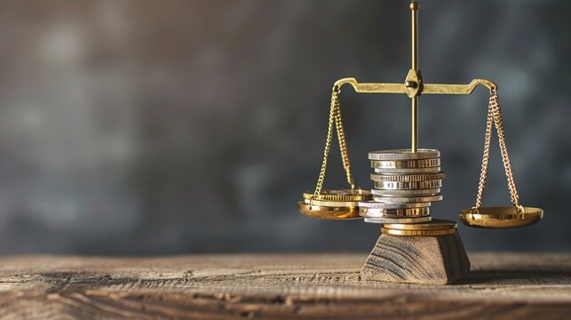 Economic inequality concept portrayed with a scale balancing wealth and poverty, highlighting disparities in society.