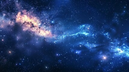 Panorama view universe space shot of milky way galaxy with stars on a night sky background.