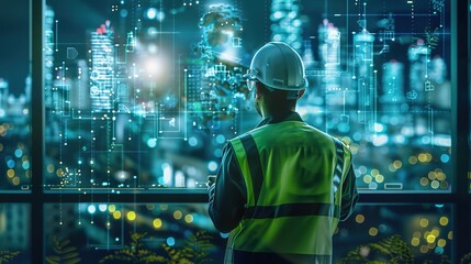 Fototapeta premium Engineer innovating sustainable solutions, shaping the future of technology. 