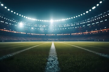 Empty American football stadium arena with bright lights
