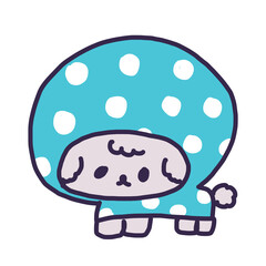 レインコートを着てるかわいいトイプードルの子犬のイラスト