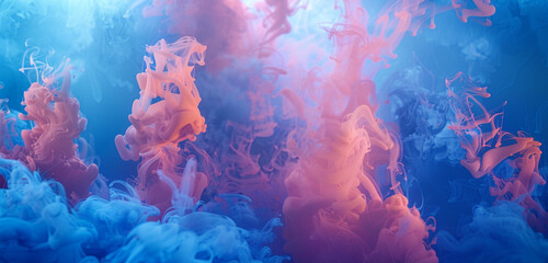 Engaging and refreshing stage background with neon coral smoke and azure loops.