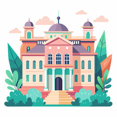 Minimalist palace building, crafted in an adorable doodle style, Generative AI