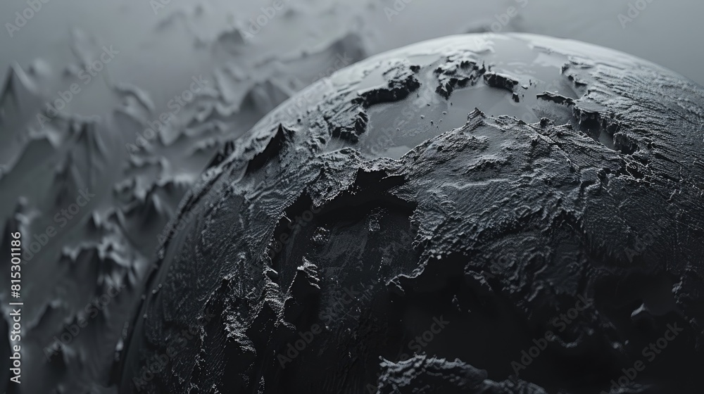 Wall mural a dynamic 3d rendering showcases an abstract version of planet earth in striking black and white fea