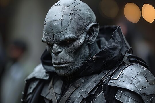 Shadowrun Ork with Grey Metallic Limb: Brooding Sci-Fi Noir