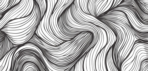 Seamless pattern with modern abstract doodle lines in black and white.