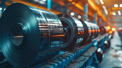 Obraz premium Rolls of cold-rolled galvanized steel in factory. Industrial background.