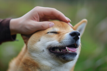 a Shiba inu being patted