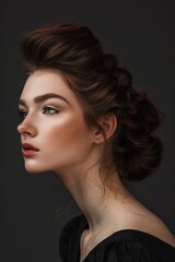 Fototapeta premium Portrait of a beautiful young woman with elegant hairstyle and makeup. Studio shot.