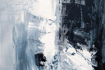 Hand drawn Art Print Abstract Modern acrylic oil Painting. Scandinavian Style. Abstraction Poster, Contemporary texture Brushstrokes of paint palette knife technique Black Gray white monochrome Poster