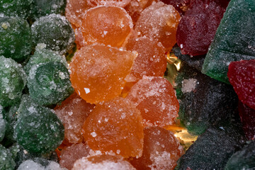 Dehydrated fruits and traditional nuts, nutritious and delicious foods: a colorful combination of vegetarian and healthy foods.