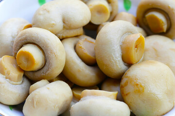Champignon mushrooms in brine. Canned champignon mushrooms whole
