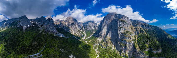 Panoramic Aerial View of the Italian Dolomites with Lush Forests