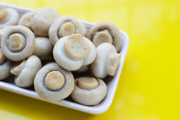 Champignon mushrooms in brine. Canned champignon mushrooms whole