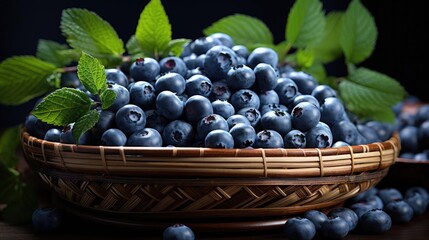realistic fresh blueberries with black and blur background