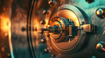 Bank vault door with a combination lock, representing security and protection of valuable assets in banking institutions. 