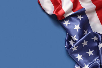 Naklejka premium Flag of USA on blue background. Memorial Day celebration