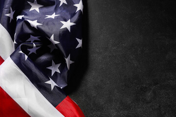 Naklejka premium Flag of USA on dark background, closeup. Memorial Day celebration