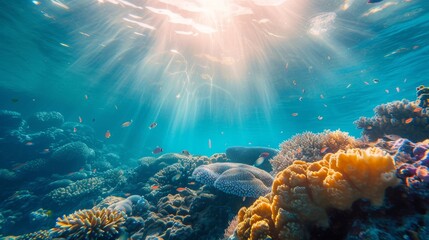 Underwater Scene With Coral Reef And Exotic Fishes