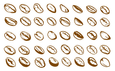 coffee beans vector illustrations. silhouette coffee beans. Handrawn coffee beans. Coffee beans icon collection.	