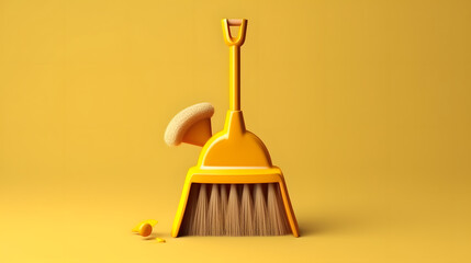 Broom and dustpan icon cleaning service 3d