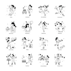 Festival Celebrations Flat Character Icons