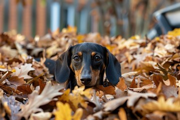 Dachshund in leaves