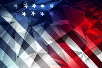 Patriotic header/footer background with geometric shapes in US flag colors.