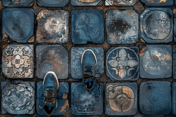 Blue Shoe on Tiled Floor
