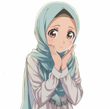 A muslim girl doing Adaab gesture on white background