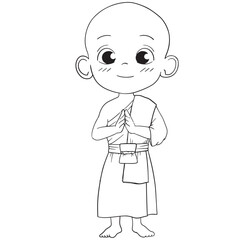 cute buddhist monk line art