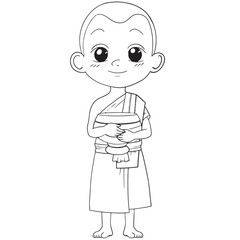 Fototapeta premium cute buddhist monk line art