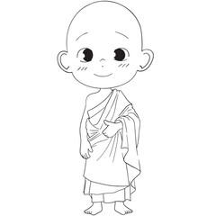 cute buddhist monk line art