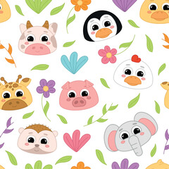Cute kawaii emoji animal icons pattern Vector illustration