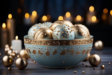 Luxurious Golden Christmas Decorations on Wooden Table