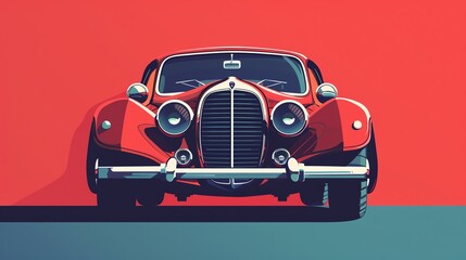 Classic car flat design front view, vintage theme, animation, vivid