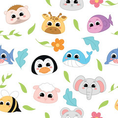 Cute kawaii emoji animal icons pattern Vector illustration